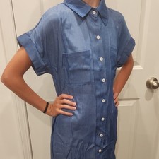 Blue Button-Up Shirt Dress