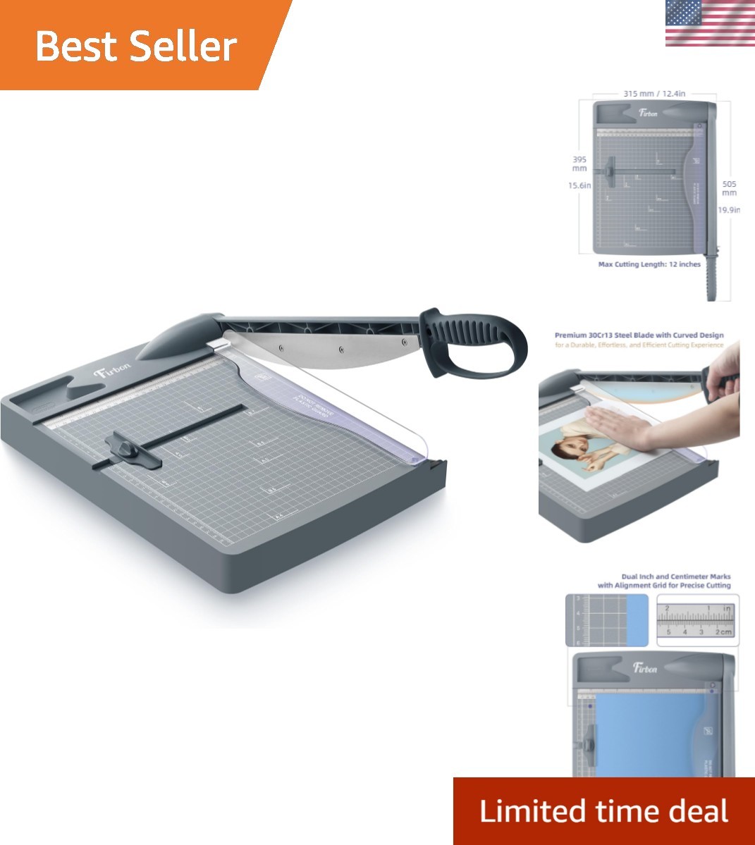 12" Guillotine Paper Cutter, Heavy Duty 30-Sheet Capacity Tr