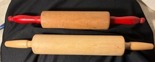 VINTAGE Farmhouse Lot of 2 ROLLING PINS Wooden RED HANDLE 17" & Wood 18"