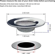 2 Pack Kitchen Sink Strainer, Stainless Steel Mesh Drainage Strainer, 7.cm Drain