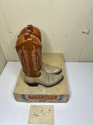 TONY LAMA COWBOY BOOTS VTG IN BOX 1972 LIGHTNING STITCH SIZE 255 WOMENS EXOTIC - Picture 2 of 24