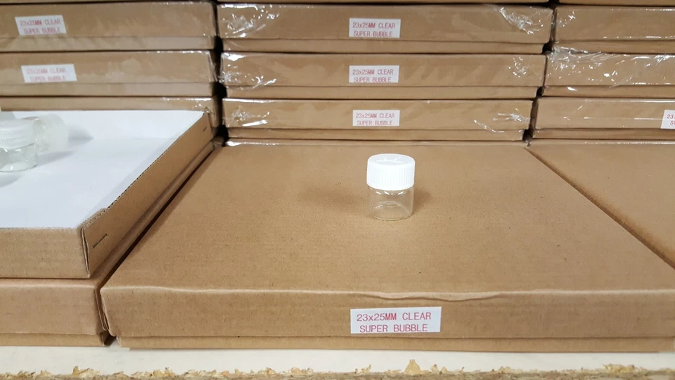 24X Pequeños Pequeños VIAJES Almacenamiento Botellas Transparentes Mini Frascos de Vidrio 1" Frascos 23x25 BLANCO Foto 4 de 4