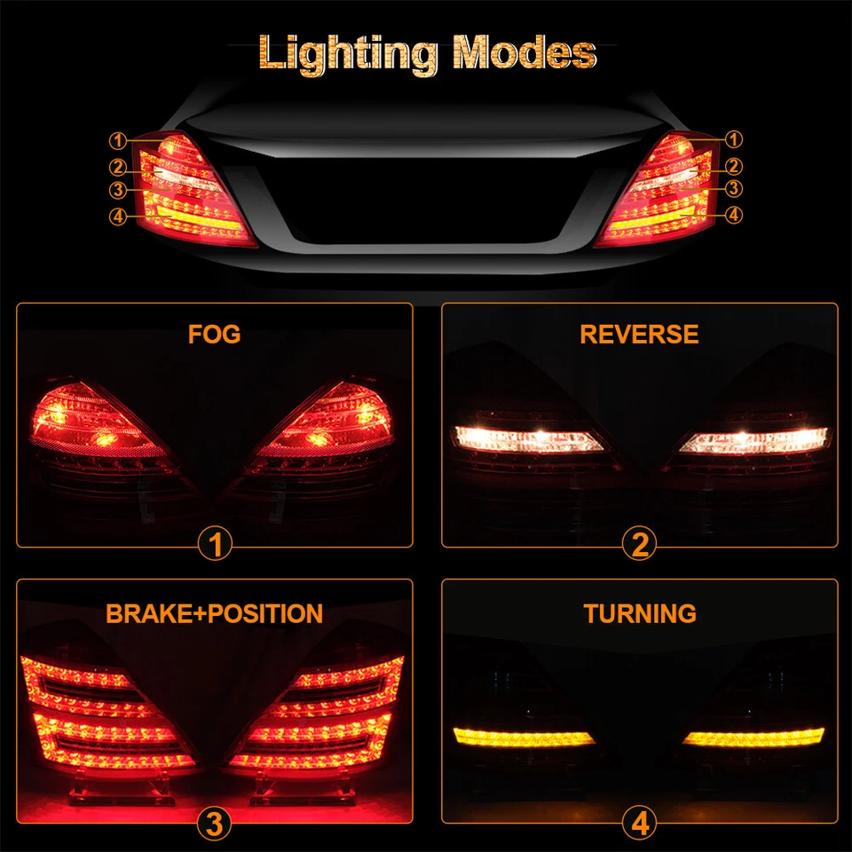 LH&RH Tail Lights For 2010-2013 Mercedes Benz W221 S550 S600 LED Brake Lamps - Image 2 of 4