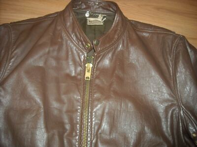 VTG 70S 80S MENS 40 BROWN LEATHER MOTORCYCLE STAND COLLAR CAFE RACER JACKET