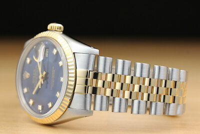 ROLEX MENS DATEJUST 16013 FACTORY DIAMOND BLUE DIAL 18K YELLOW