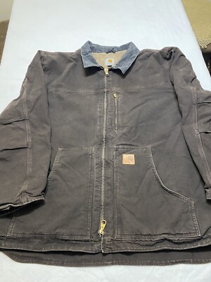 Carhartt Vintage Washed Brown Work Wear Jacket Blanket Lined Mens