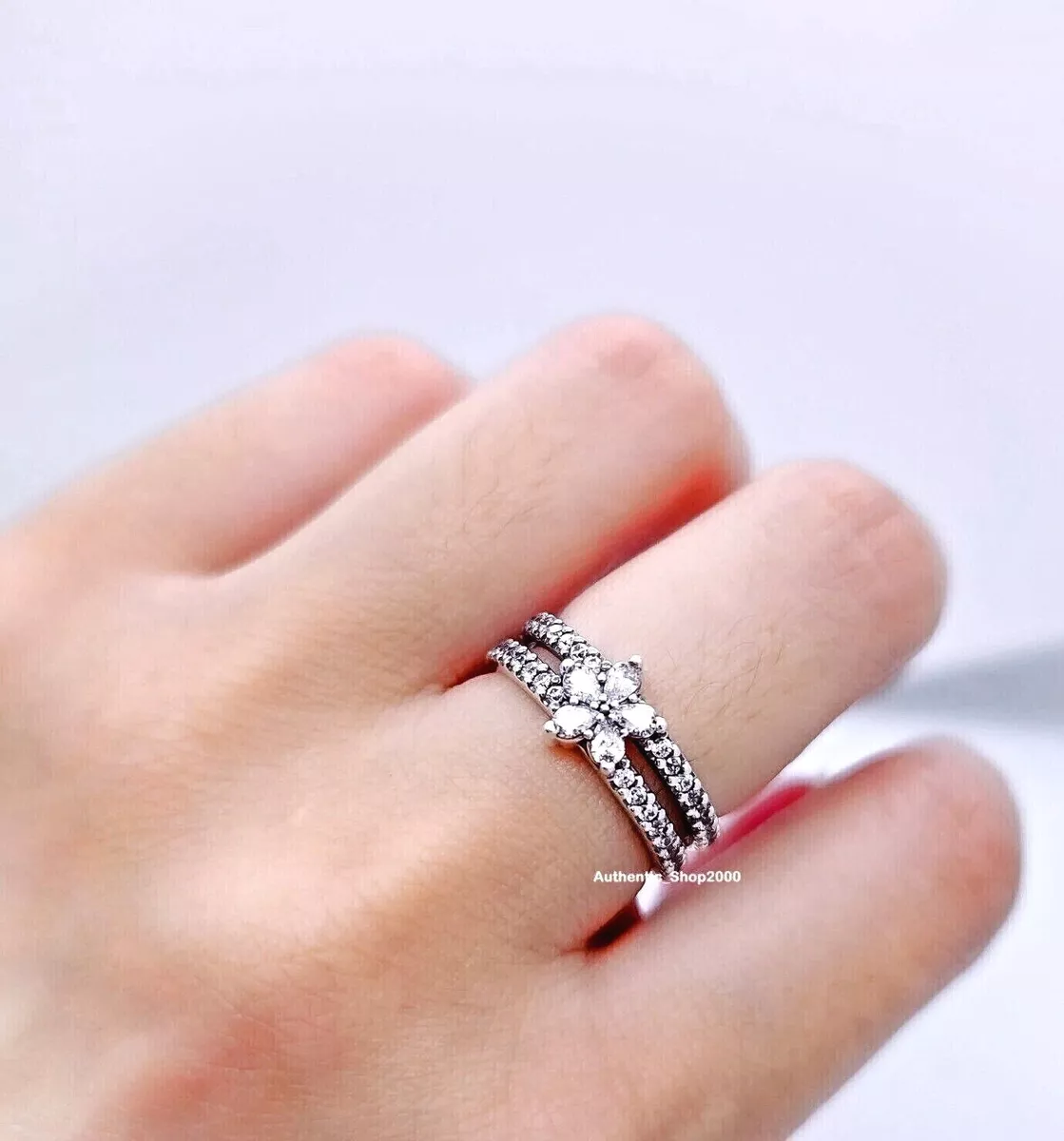 NEW 100 Authentic PANDORA 925 Pave Sparkling Snowflake Double Ring 199236C01