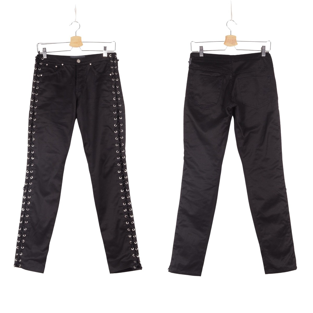 Versace Jeans Signature Vintage Women's Black Lace Up Jeans Pants