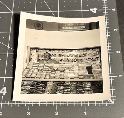 Creepy Pharmacist GUM & CANDY Store Display Abbott Drug Vintage Snapshot PHOTO
