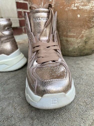 BALMAIN Rose Gold B-Ball High Top Leather Sneakers 36 /US 6 - Picture 4 of 14