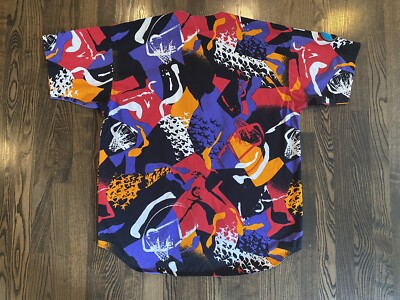 Vintage Nike JORDAN Aqua 8 Abstract All Over Print Baseball Jersey