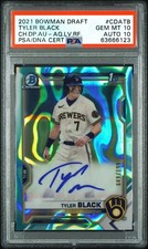 PSA 10/10 TYLER BLACK AUTO 2021 Bowman Chrome AQUA LAVA REFRACTOR #/199 GEM MINT
