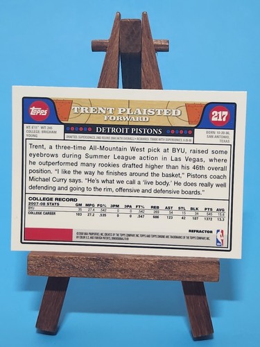 2008-09 Topps Chrome Refractor Trent Plaisted #217 Rookie RC - Picture 2 of 2