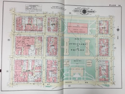 1957 WASHINGTON D.C. CAPITOL HILL JUDICIARY SQUARE US COURT OF APPEALS ATLAS MAP
