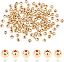 5Mm 14K Gold Plated Beads, 150Pcs Smooth round Bead Long-Lasting Plated Small Sp