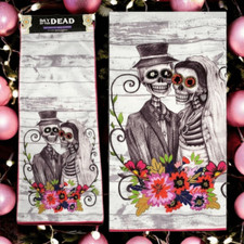 Day of the Dead Table Runner Halloween Beaded Embroidered Sugar Skeletons Gothic