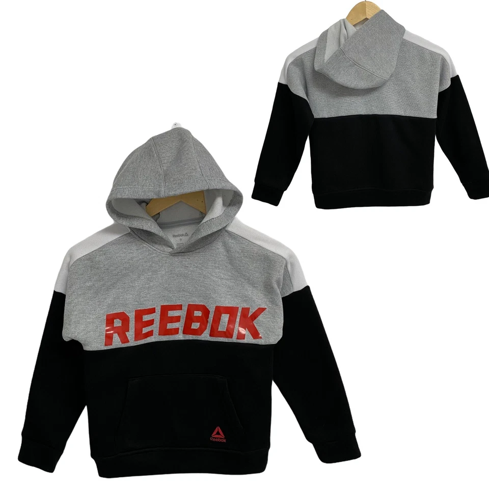 Reebok boys Black Gray Fleece Hoodie Sweatshirt size 7 - Image 2 of 4