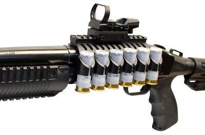 Mossberg 835 12 gauge pump picatinny rail shell carrier and reflex sight combo