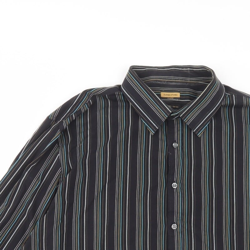 Dunnes Stores Mens Black Striped Cotton Dress Shirt Size 2XL Collared
