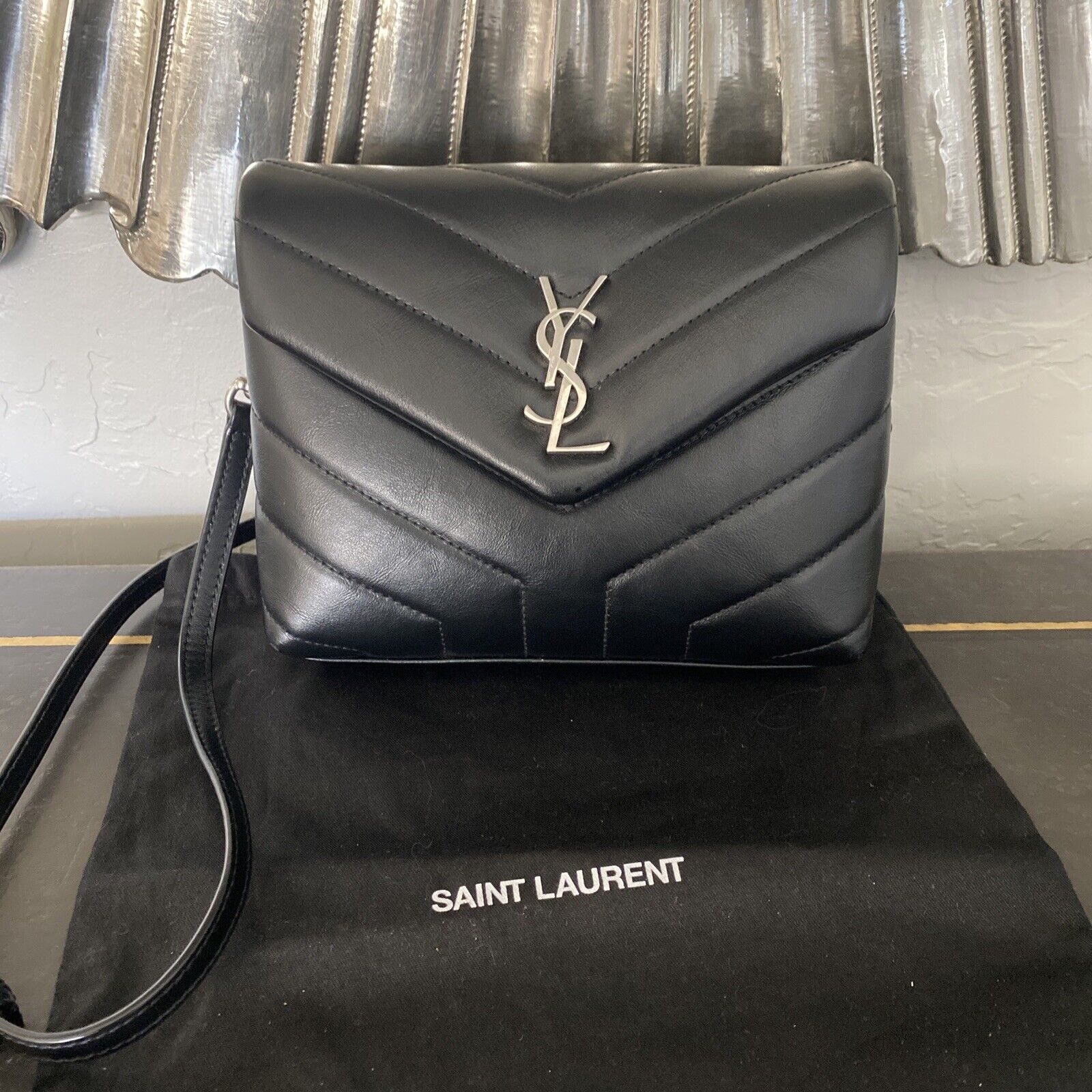 YSL SAINT LAURENT Toy Loulou Matelassé Leather Crossbody Bag Black