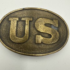 Vintage Brass US Oval Belt Buckle Civil War Style Reproduction, Engraved Back