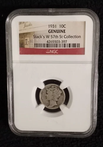 1931 10C Mercury Dime NGC Genuine Stack's W 57th St Collection Philadelphia Mint