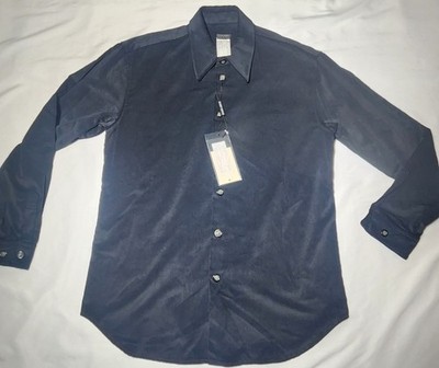NWT Giorgio Armani Men's Button Down Shirt Jacket SIZE 54, BLACK 100% Cotton