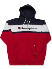 Champion Men's Full Zip Hoodie Size 3X Tall Red White Navy Blue 3XL Fleece Hood
