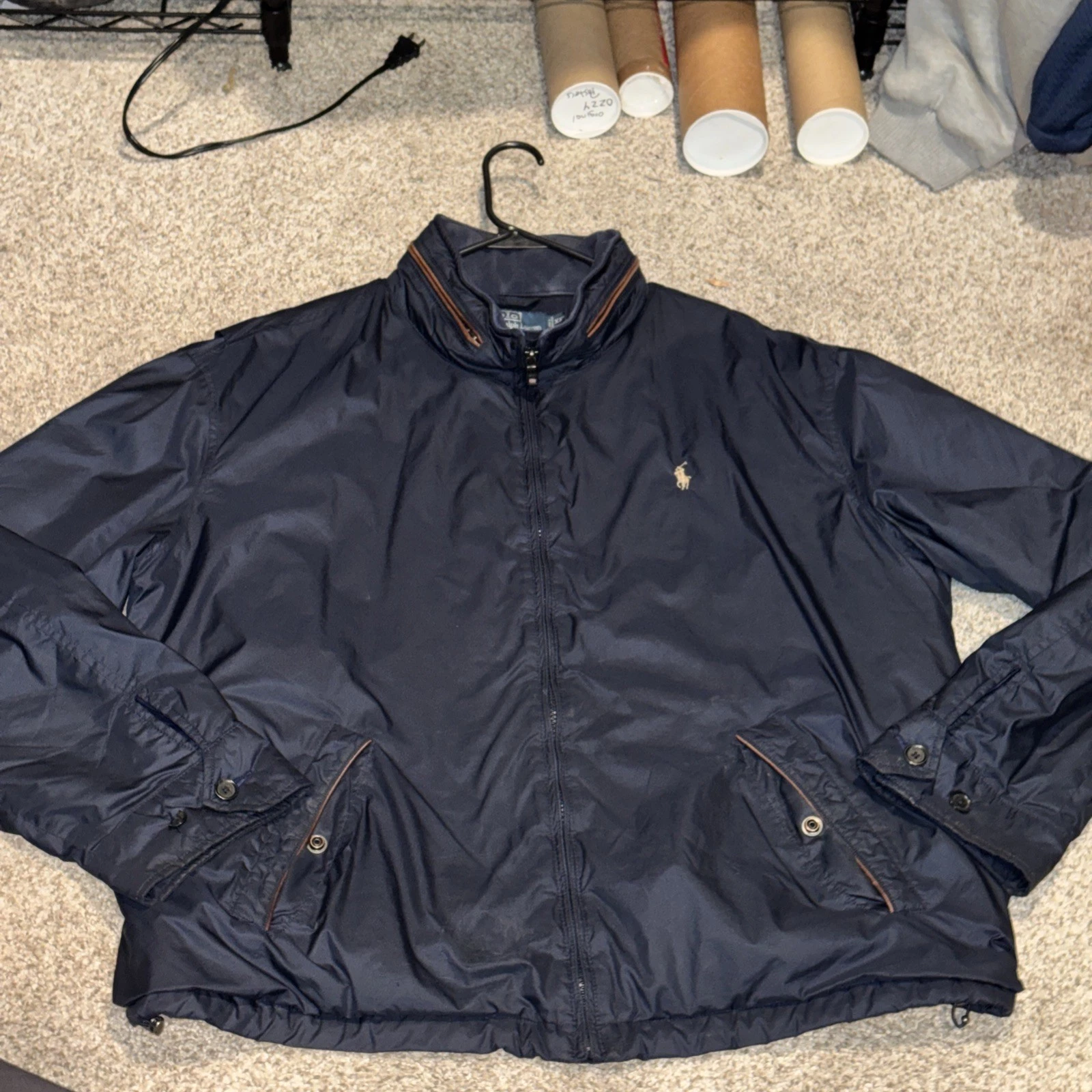 NWT POLO RALPH LAUREN MEN WIND BREAKER AVIATOR NAVY HOODED JACKET SIZE L, $165