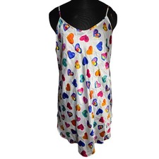 Vtg 90's Satin Heart Print Slip Dress