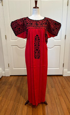XL San Antonino Maxi Dress, Oaxaca Mexican dress. hand Embroidered. Silk Threads