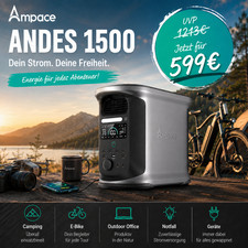 Ampace Andes 1500 Tragbare Powerstation LiFePO4 2400W (Peak3600) 1462Wh …