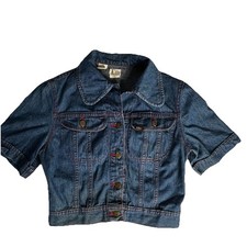 Vintage Short Sleeve Jean Jacket Cropped Ms Lee Red Stitch 70 s Short Sleeve Sm