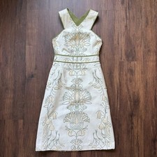 Tory Burch Jacquard Floral Sleeveless Sheath Dress Green Beige