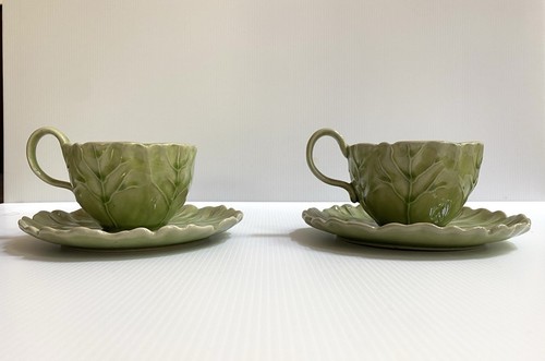 Anthropologie Green Lily pad Teacup And Saucer Set Of 2