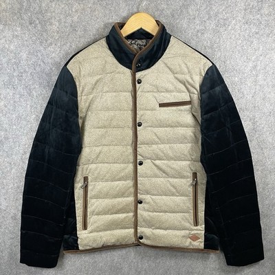 Lee Cooper Original Down Jacket Mens Large Beige Blue Padded Duck Feather Coat