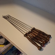 Vintage Fondue Gabeln, Holz & Edelstahl 6 teilig, Käse Fondue 