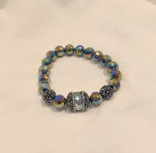 Iridescent Monochrome Style Gunmetal Beaded Multifaceted Stretch Bracelet