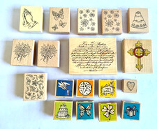 Lot of 18 Miscellaneous Wood Mounted Rubber Stamps Craft Cardmaking Scrapbooking