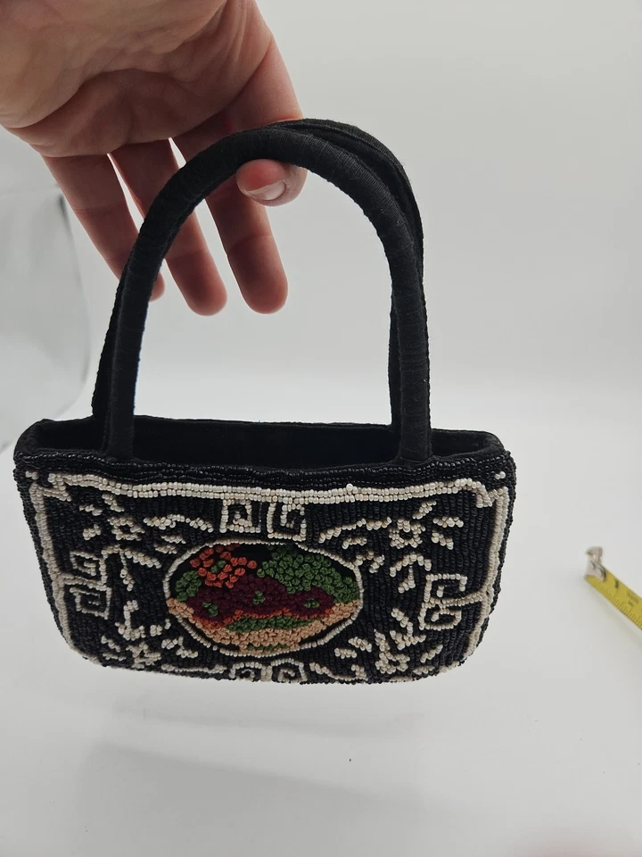 Hermoso bolso/cartera vintage con cuentas de los años 60/70, bolso retro 7"×5" Foto 3 de 4