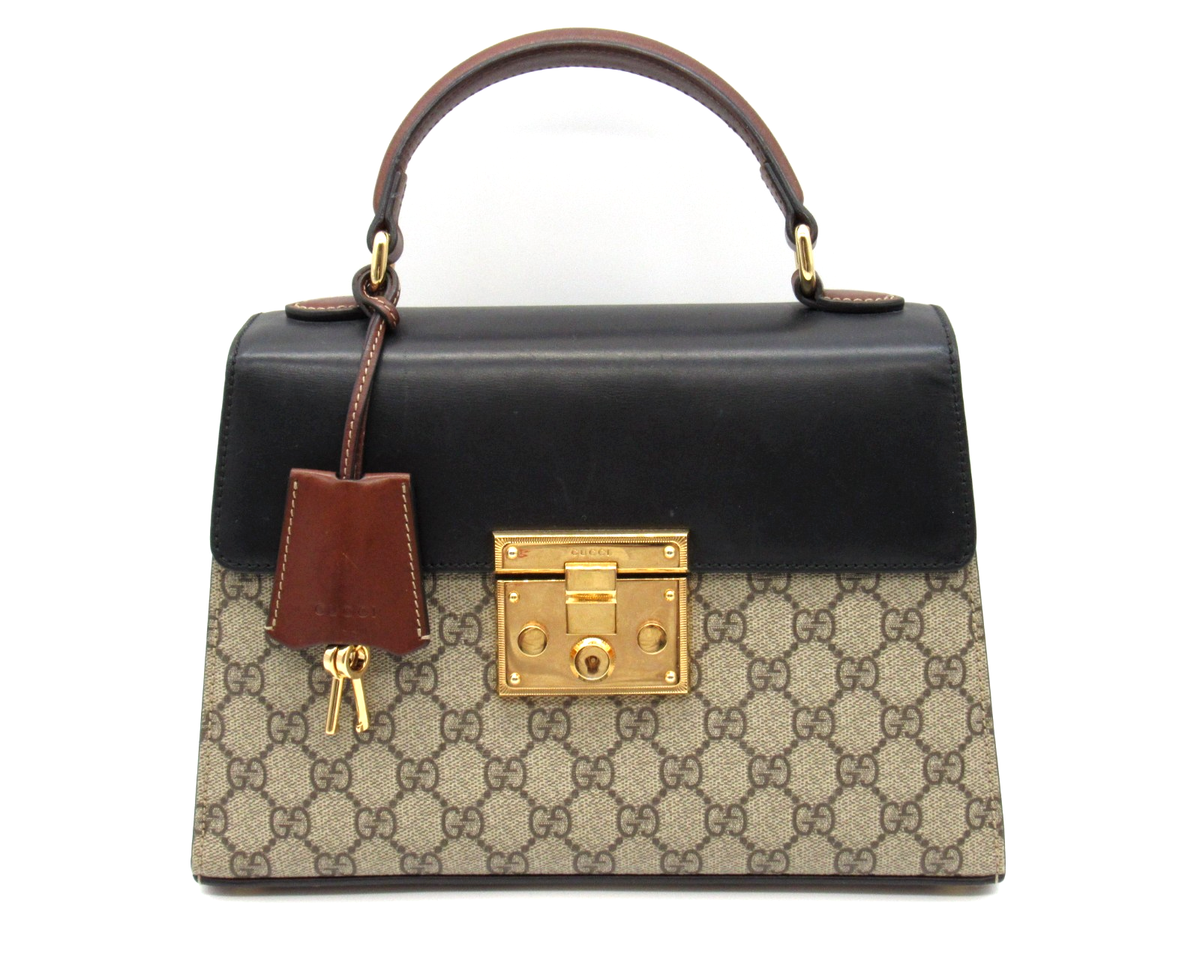 極上美品　190 GUCCI グッチ　ハンドバッグ　GG柄 dj8 Gucci Padlock GG Supreme Top Handle Bag Monogram Canvas Black