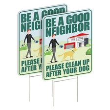Clean Up After Your Dog Signs 2 Pack 12"x9" with Metal Stake, No Pooping Sign...