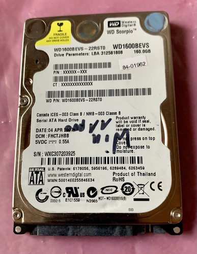 WD Scorpio Festplatte/Harddisk 2,5“ 160GB SATA Getestet, Gut