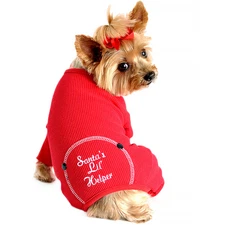 Warm & Cozy Thermal Dog Pajamas Red "Santa's Little Helper"  Doggie Design