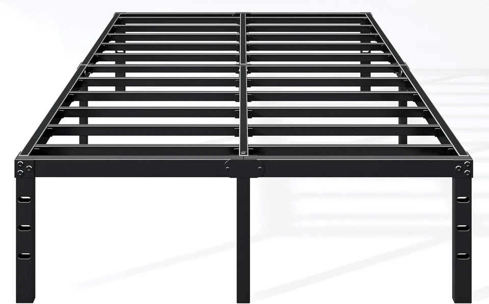 Full Bed Frame 18 Inch, Heavy Duty Metal Platform with Storage, Black