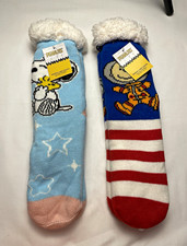 Peanuts Snoopy  Woodstock Sherpa Lined Non-Slip Socks 2 Pairs One Size