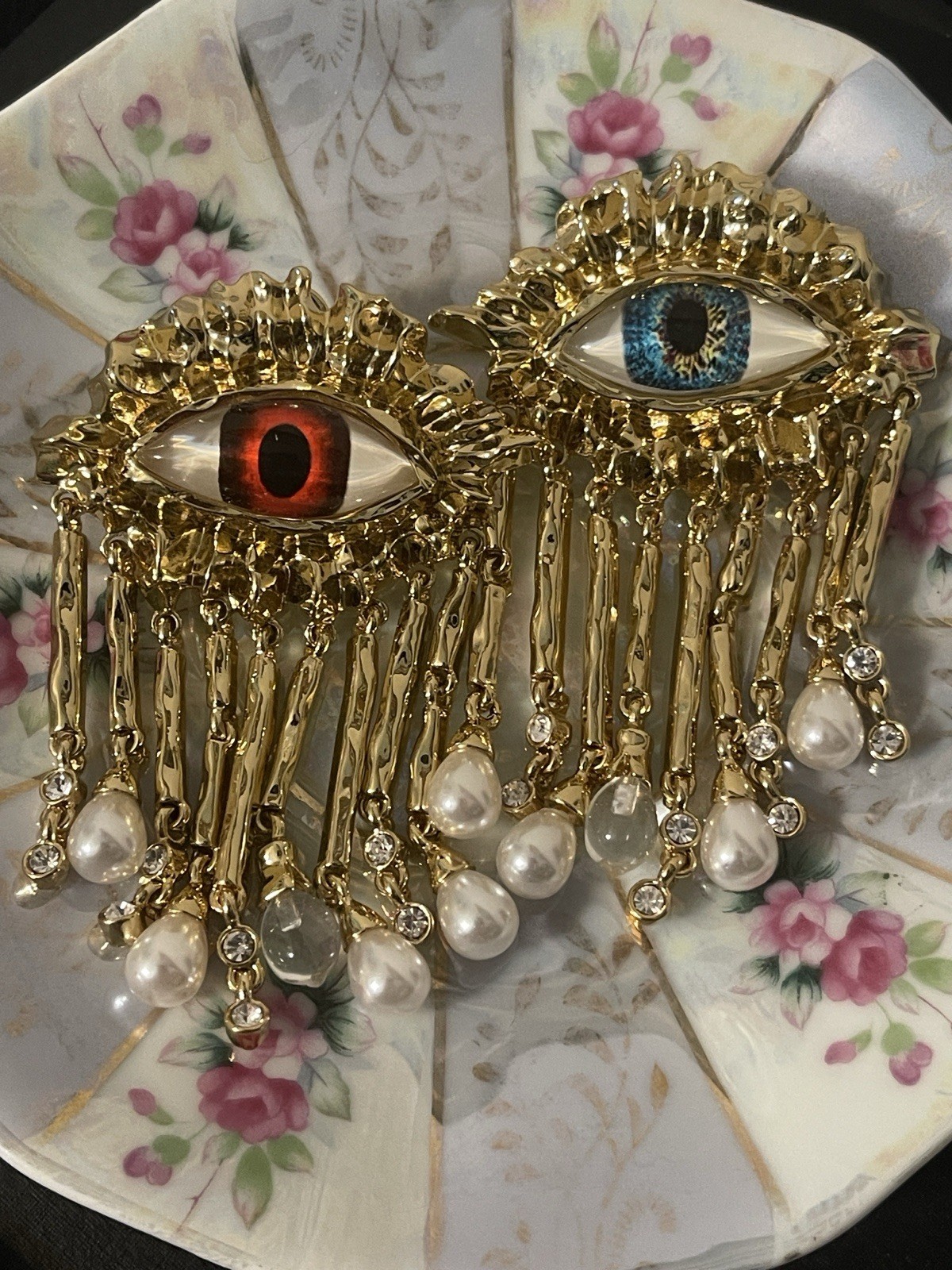 Schiaparelli-Inspired Surrealist Runway Chandelier Eye Earrings