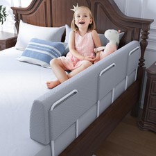FigTime Toddler Foam Bed Bumper 51in Rail Safety Guard Grey w/ 3 Brackets