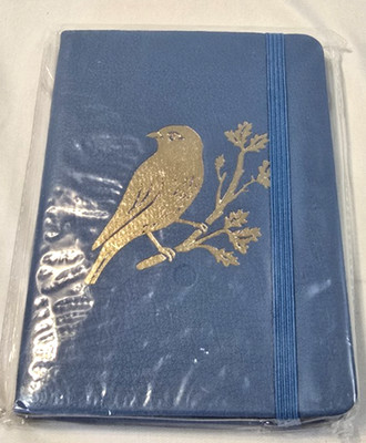 NEW Bird Hardcover Journal 80 Lined Pages 4''x 5.75'' w/ elastic band -Blue/ gold
