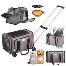 Pet Cat Carrier Breathable Outgoing Dog Carry Backpack Telescopic Handle Wheels